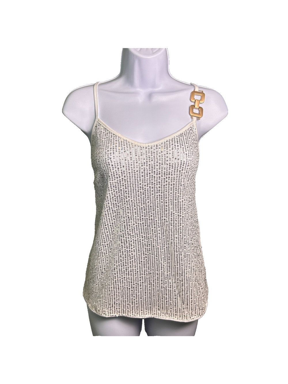 Sequin Sparkly Buckle Spaghetti Strap Tank Top Womens Medium Elevated Basic
